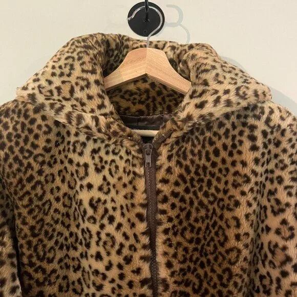 VTG Donnybrook Coat XS Leopard Print Faux Fur Full Zip Hooded Jacket Mob Wife